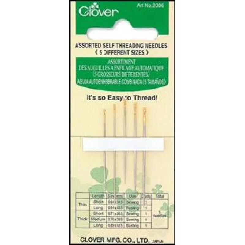 Clover Needle Self Threading Astd 5pc