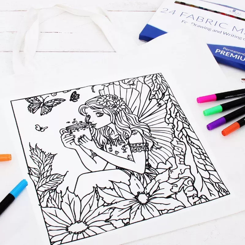 Color Your Own Tote Bag – Tea Fairy Design (Without Markers)