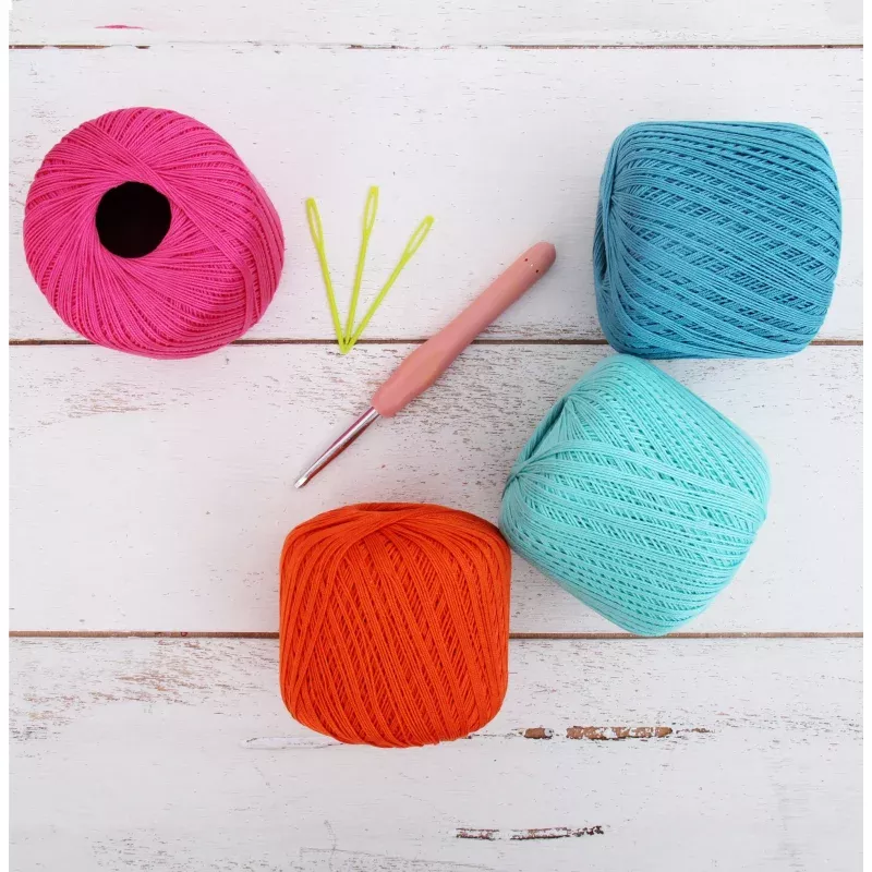 Cotton Crochet Thread Set – Electric Pop Colors – Size 10 – Four 175 Yd Balls
