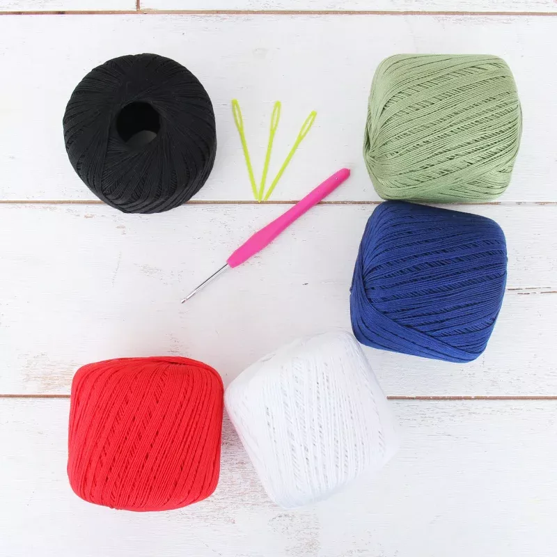 Cotton Crochet Thread Set – Essential Colors – Size 3 – Five 140 Yd Balls