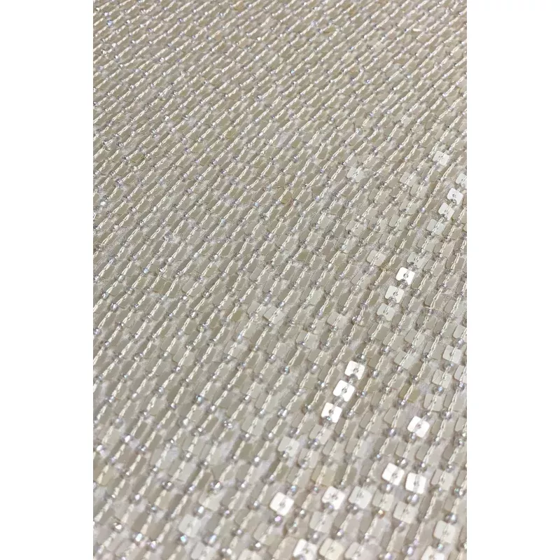 Cream Sequin & Beads on Silk Chiffon JEC-184-1