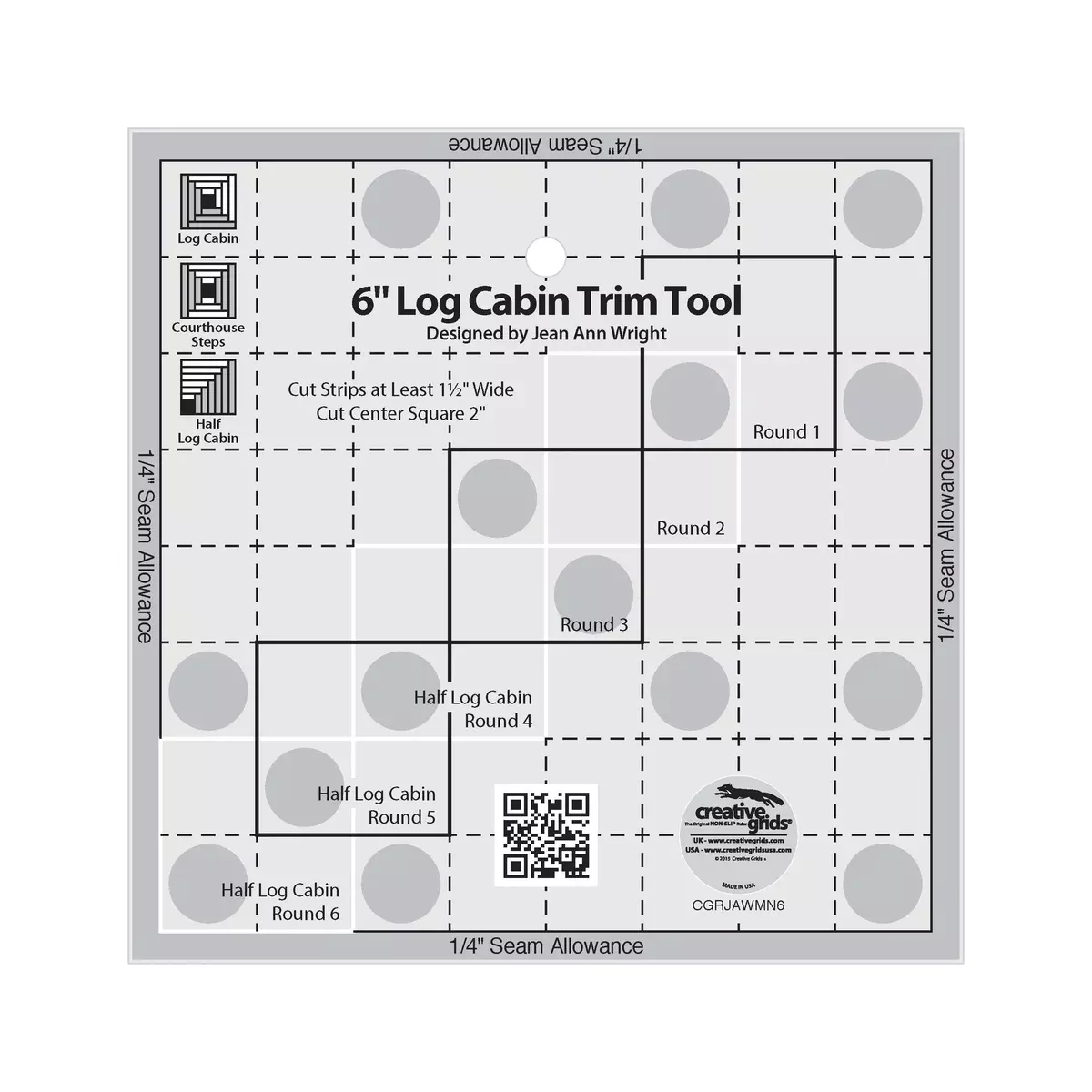 Creative Grids 6in Log Cabin Trim Tool Quilt Ruler