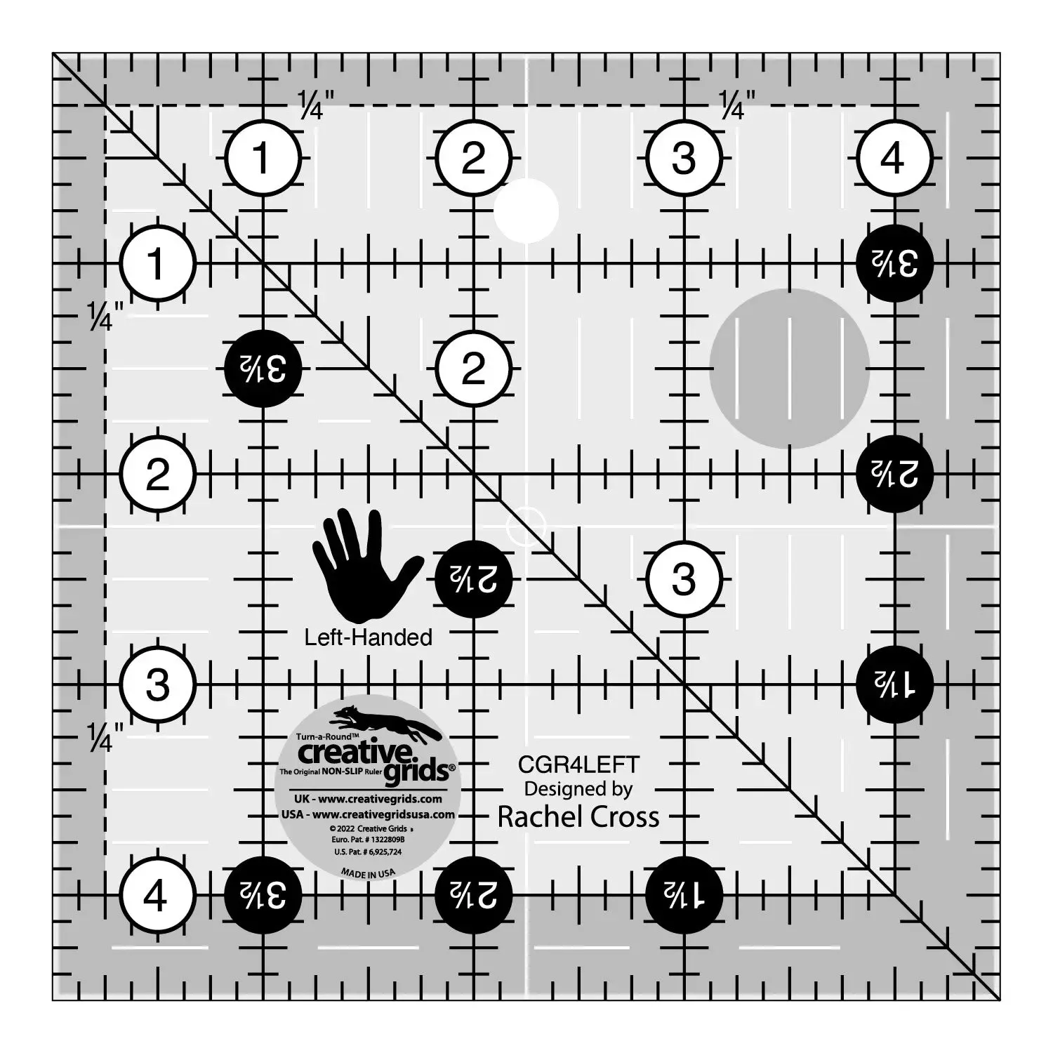 Creative Grids Left Handed Quilt Ruler 4-1 /2in Square