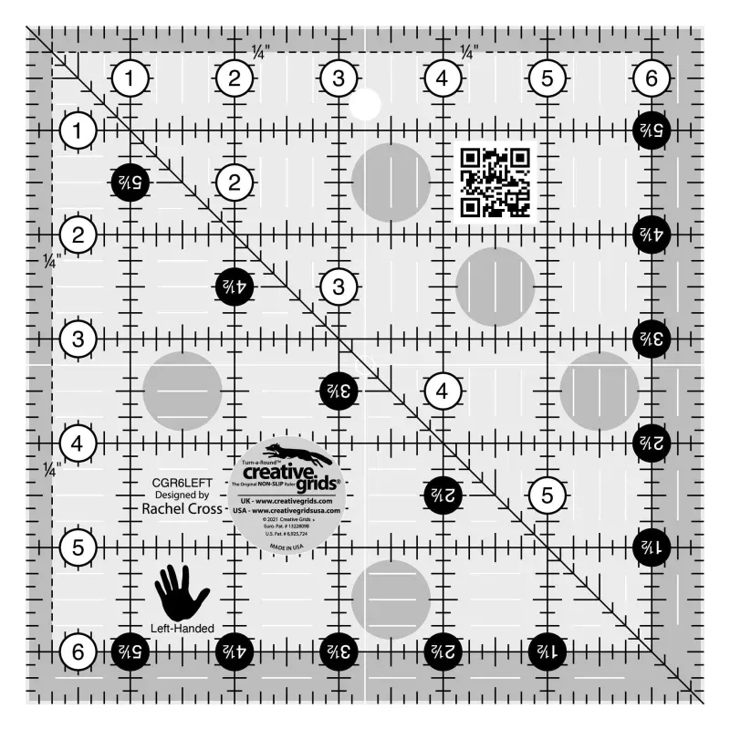 Creative Grids Left Handed Quilt Ruler 6-1 /2in Square