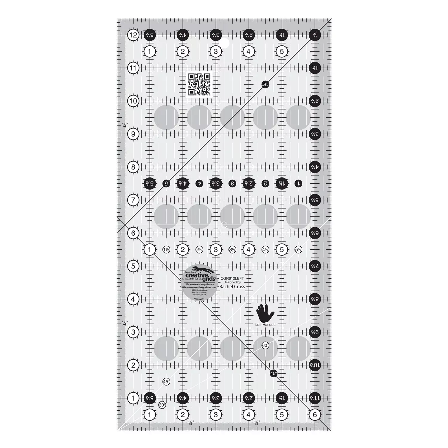 Creative Grids Left Handed Quilt Ruler 6-1 /2in x 12-1 /2in Rectangle