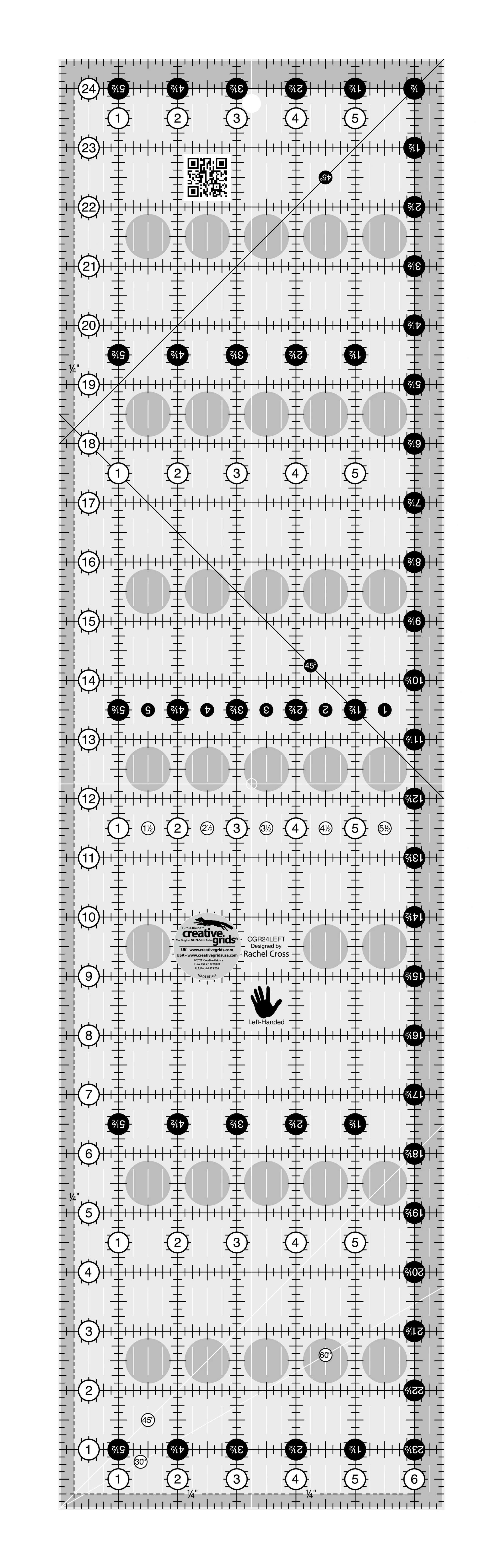 Creative Grids Left Handed Quilt Ruler 6-1/2in x 24-1/2in Rectangle