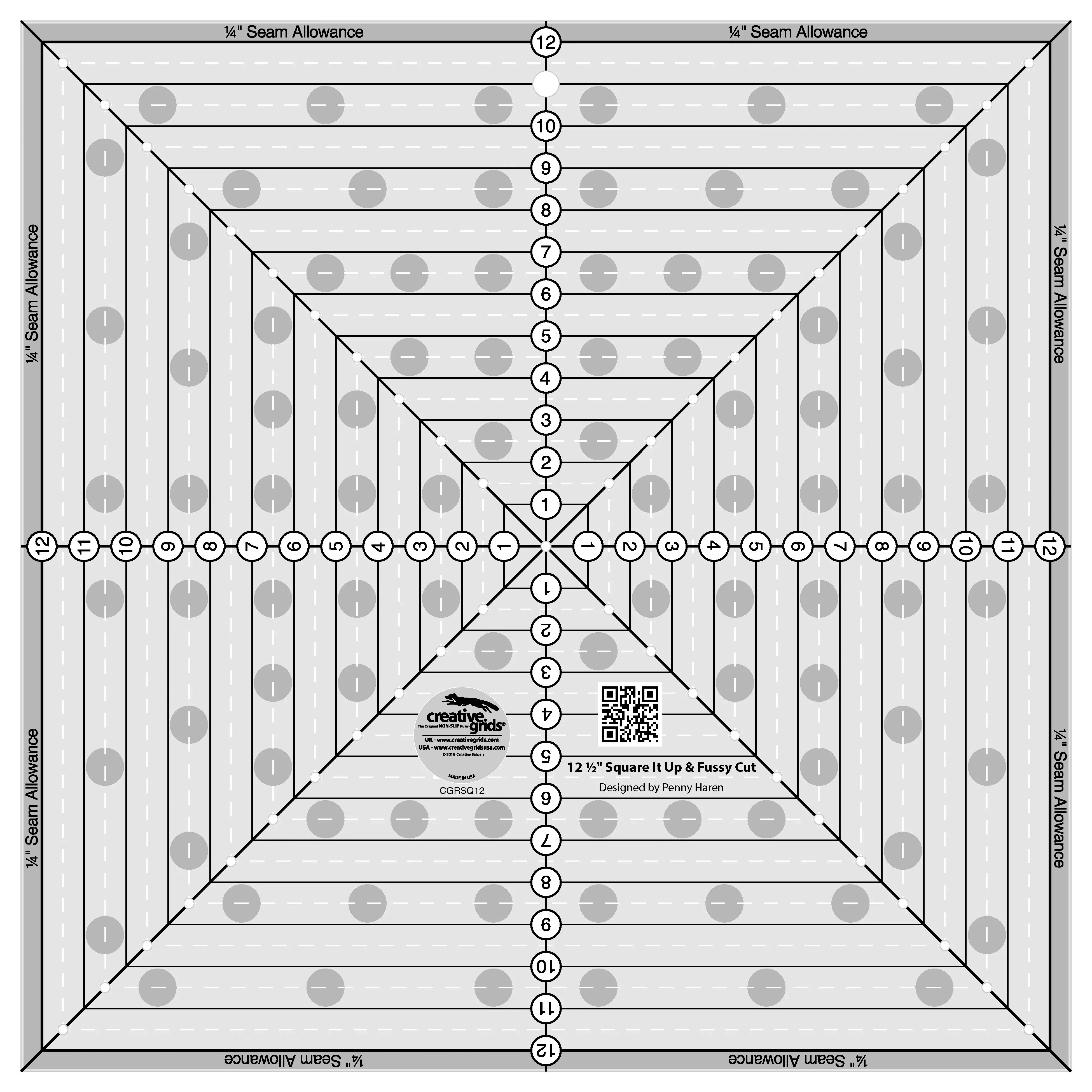 Creative Grids Quilt Ruler 12-1 /2in Square It Up or Fussy Cut Square