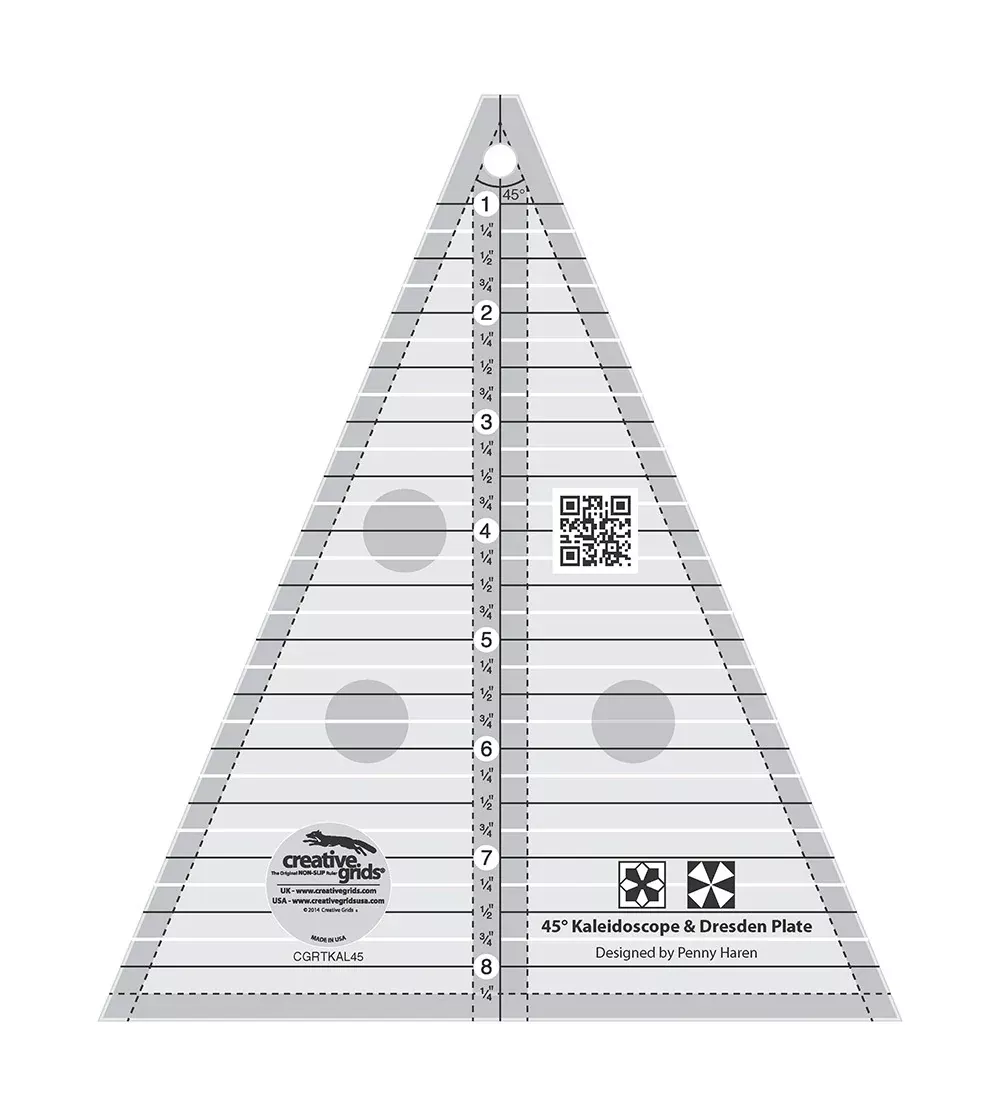 Creative Grids Quilt Ruler 45 Degree Kaleidoscope & Dresden Plate