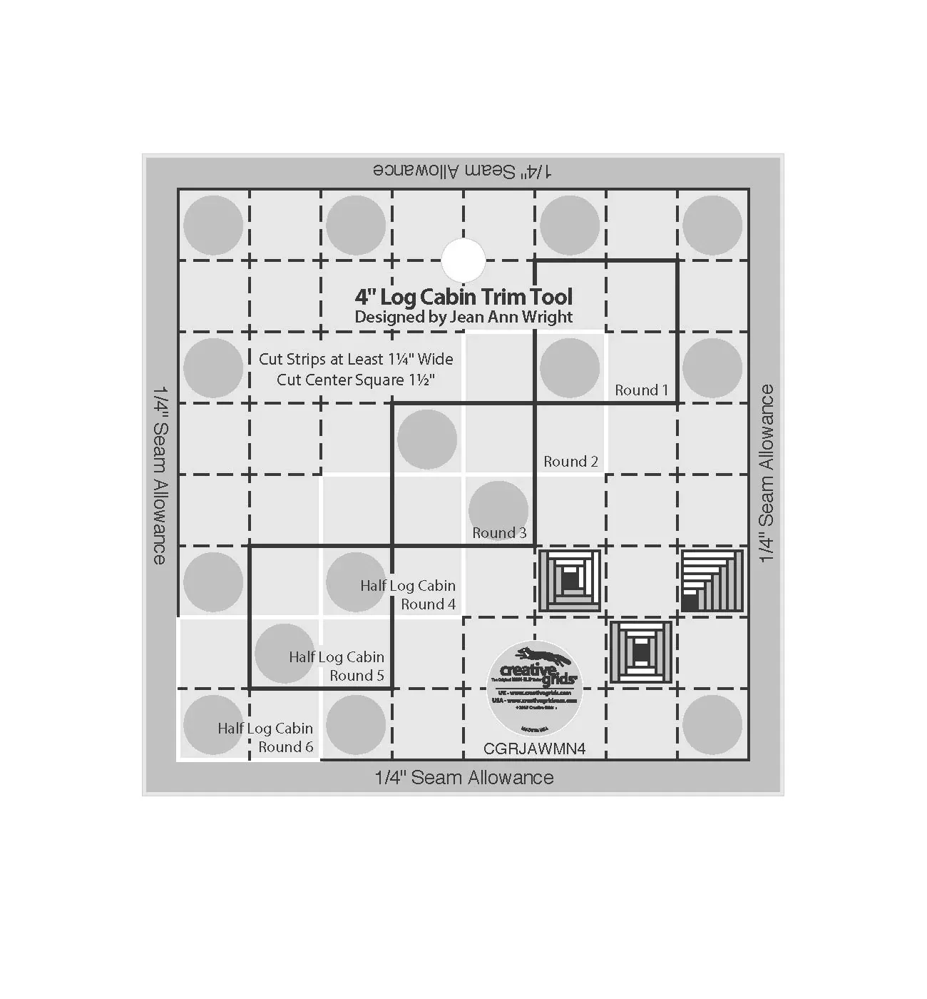 Creative Grids Quilt Ruler 4in Log Cabin Trim Tool