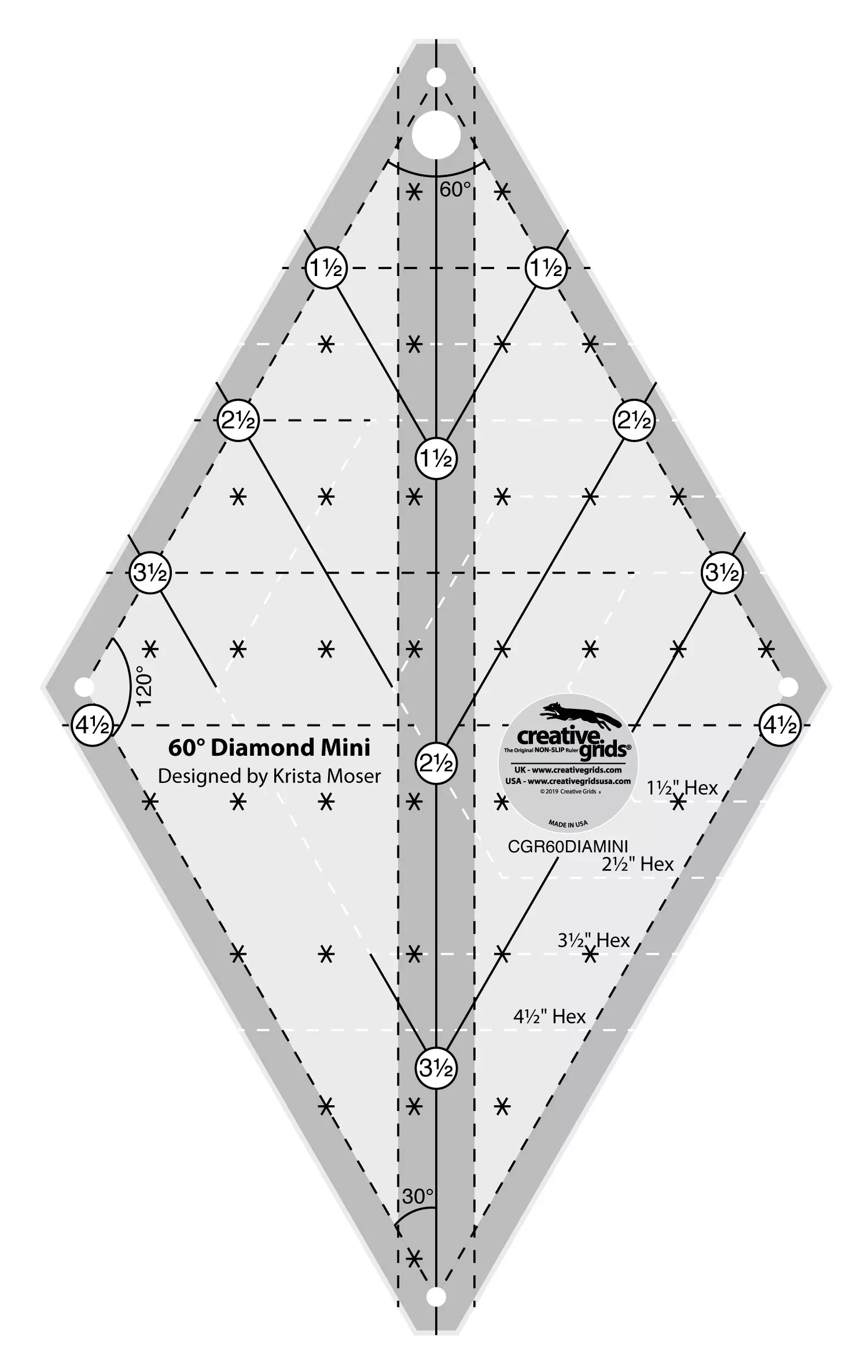 Creative Grids Quilt Ruler 60 Degree Mini Diamond