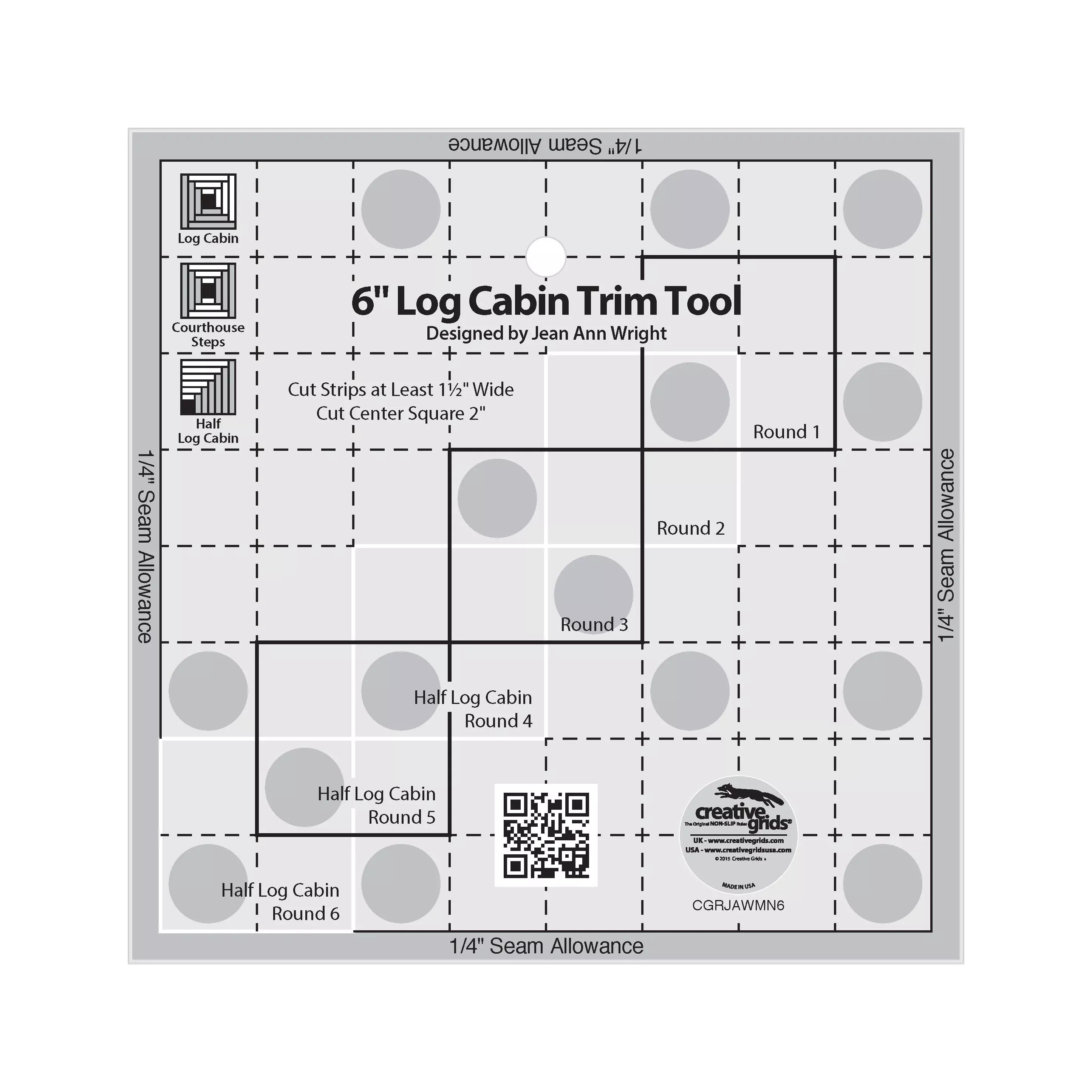 Creative Grids Quilt Ruler 6in Log Cabin Trim Tool