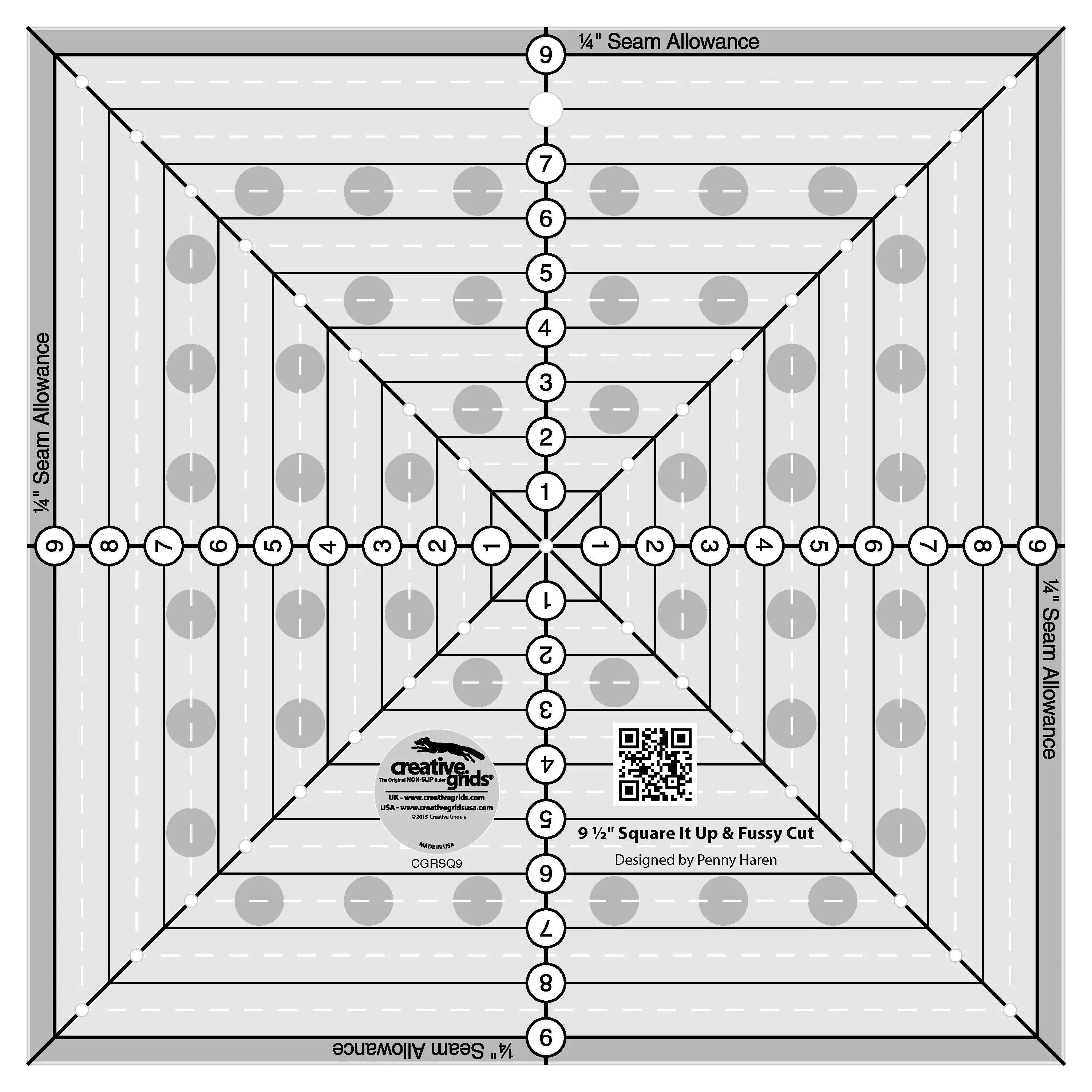 Creative Grids Quilt Ruler 9-1 /2in Square It Up or Fussy Cut Square