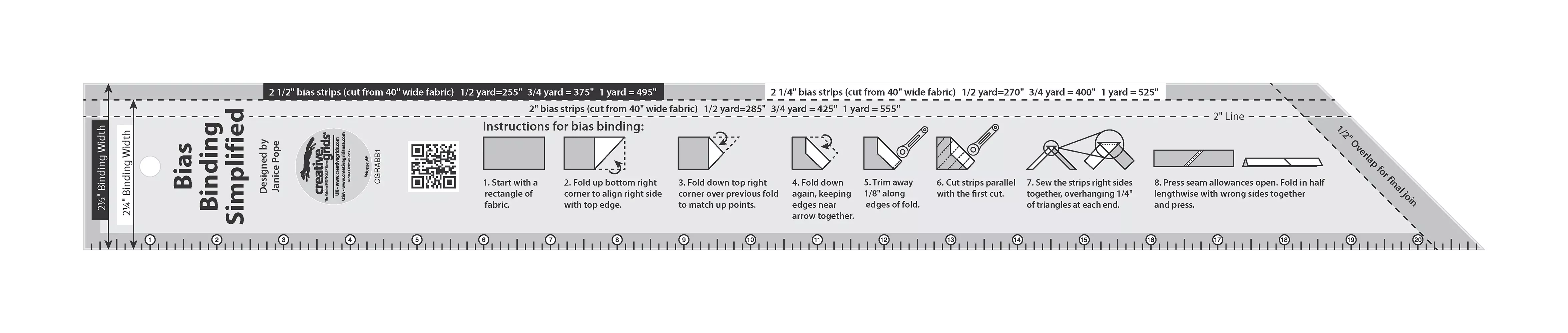Creative Grids Quilt Ruler Bias Binding Simplified