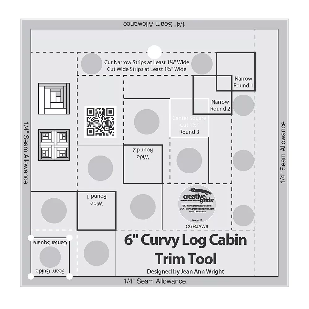 Creative Grids Quilt Ruler Curvy Log Cabin Trim Tool 6in Finished Blocks