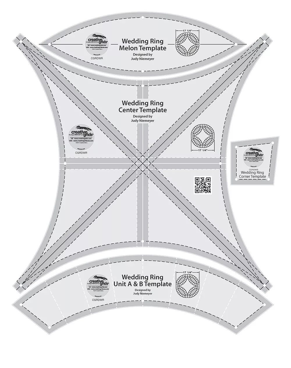 Creative Grids Quilt Ruler Double Wedding Ring Template Set
