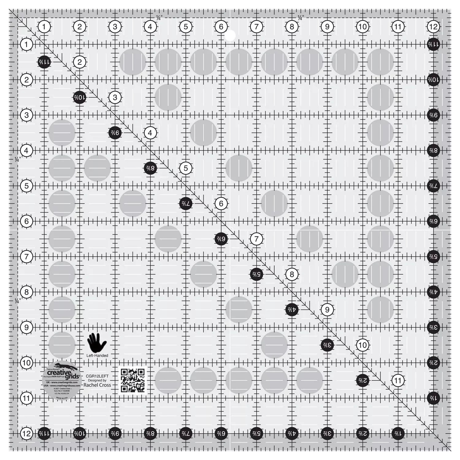 Creative Grids Quilt Ruler Left Handed 12-1 /2in x 12-1 /2in Square