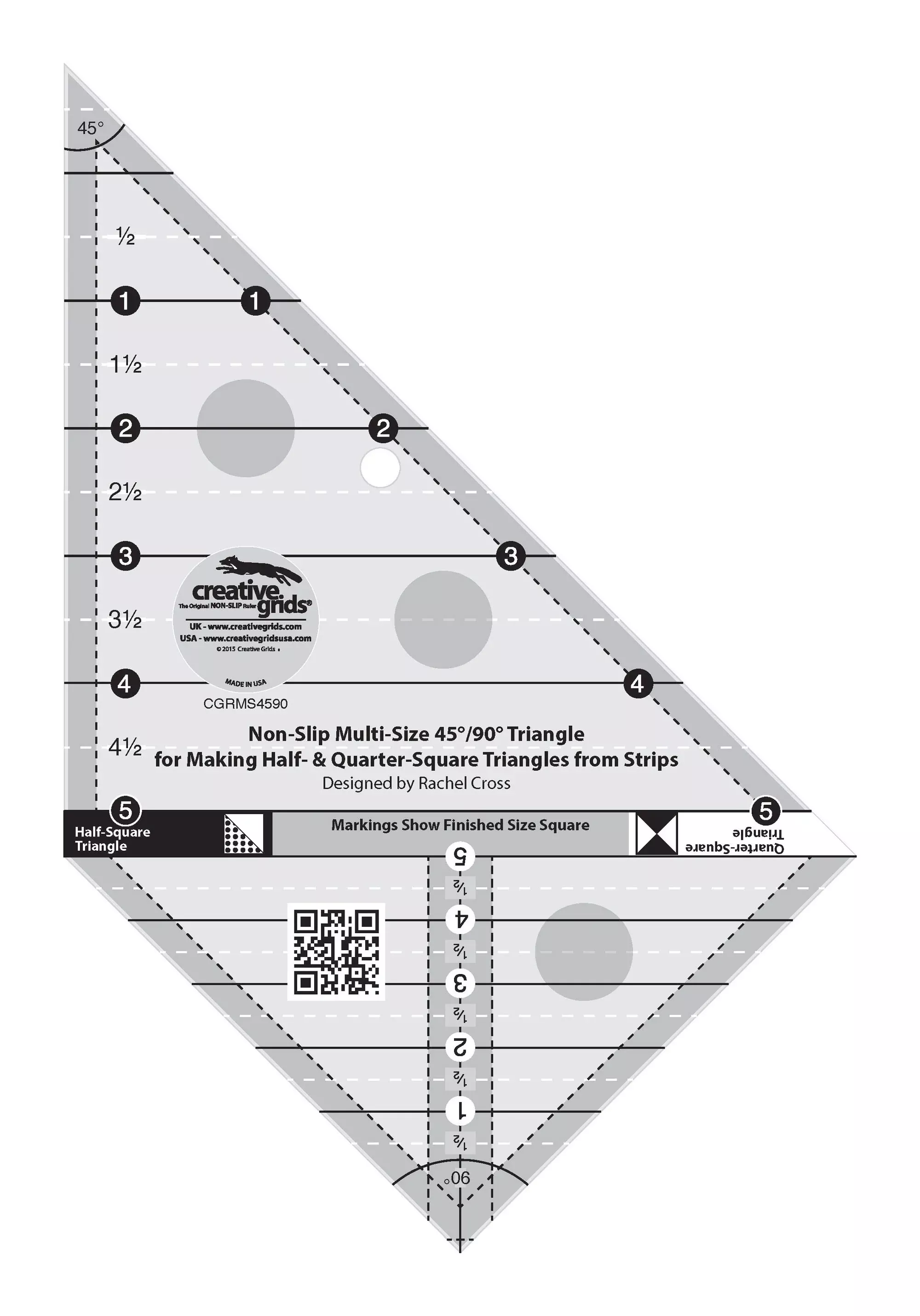 Creative Grids Quilt Ruler Multi Size Triangle 45 and 90 Degrees