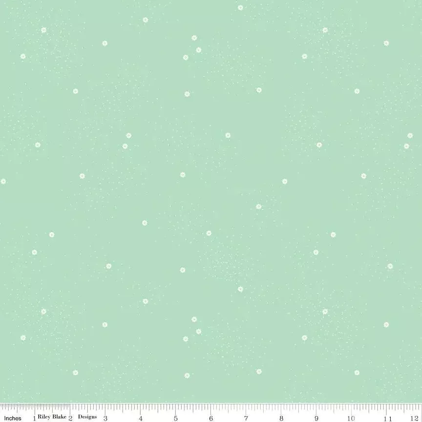 Dainty Daisy Mint Cotton Wideback Fabric per yard