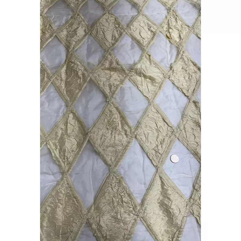 Dark Beige Diamond Shantung on Organza Embroidered Dupioni Silk