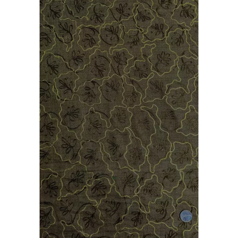 Dark Olive Embroidered Silk Linen MEMT-010