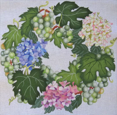 Dede’s Needleworks – Green Grapes and Hydrangea