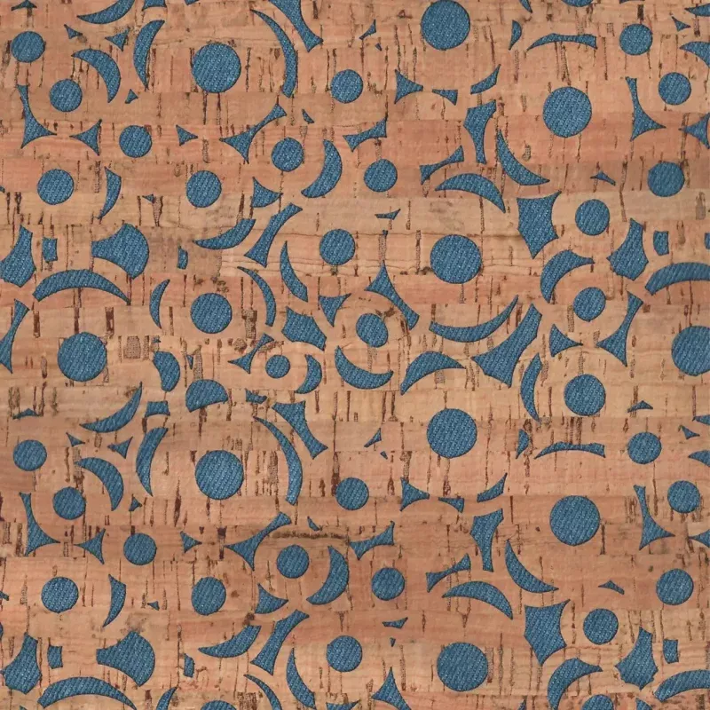 Denim Canvas Backed Cheery O's Pro Cork 1 /2 yard