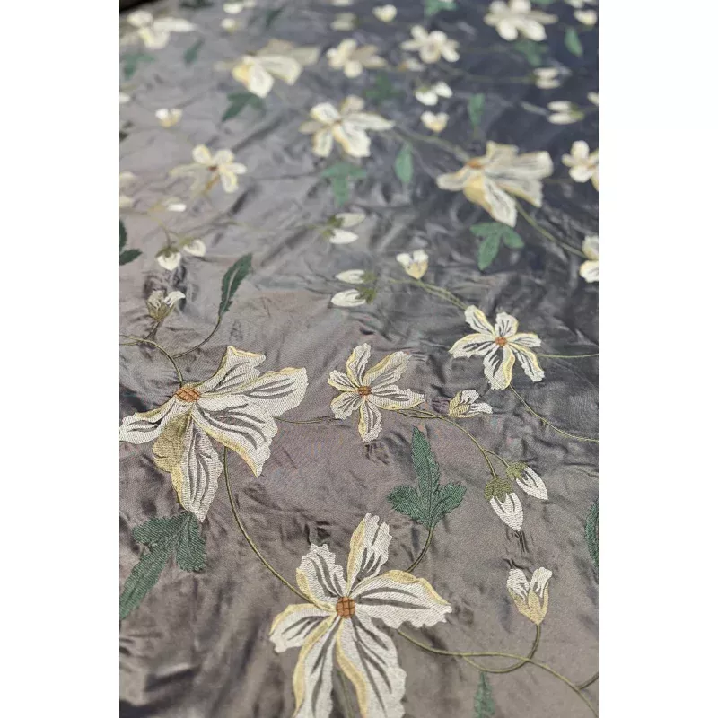 Desert Palm/Multicolor Embroidered METF-017/4 Silk Taffeta