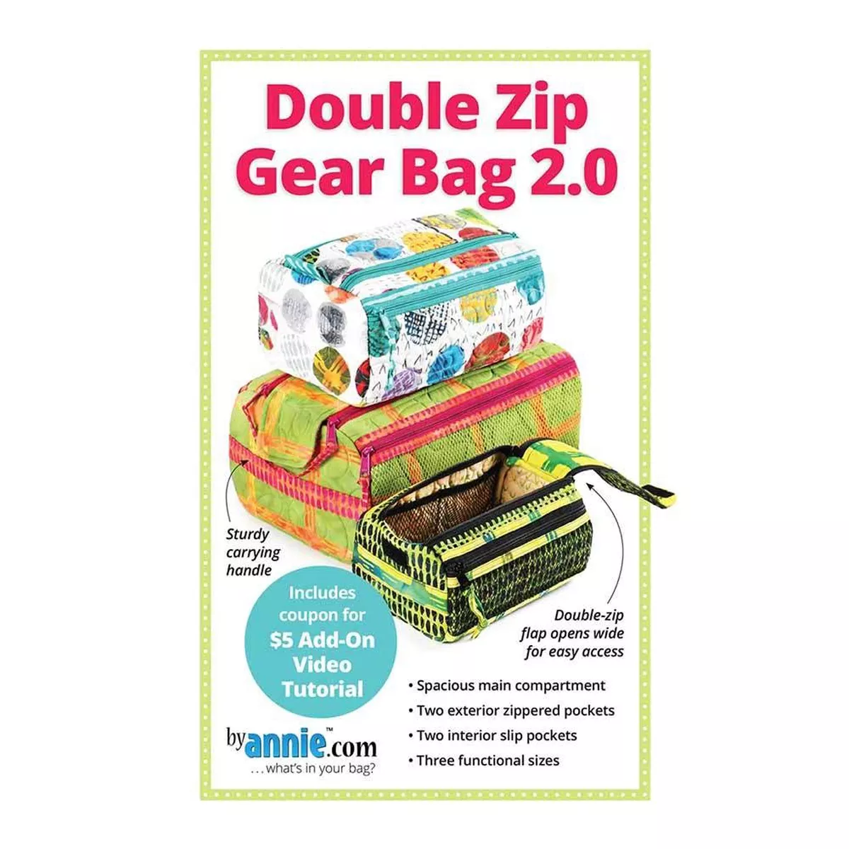 Double Zip Gear Bags 2.0 Pattern by Annie