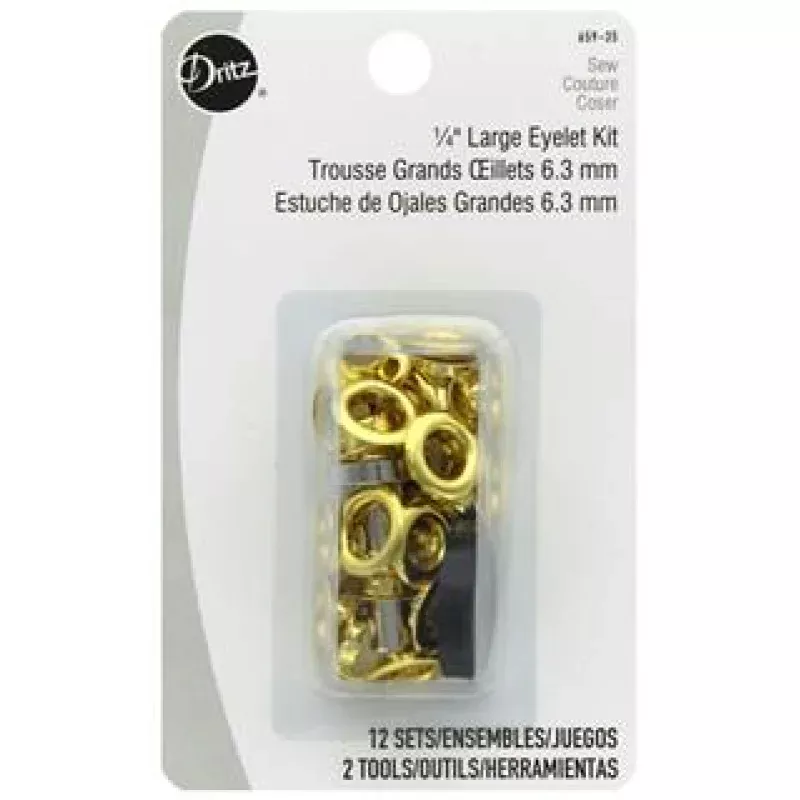 Dritz 1/4″ Large Eyelet Kit With Tool Gilt 12pc