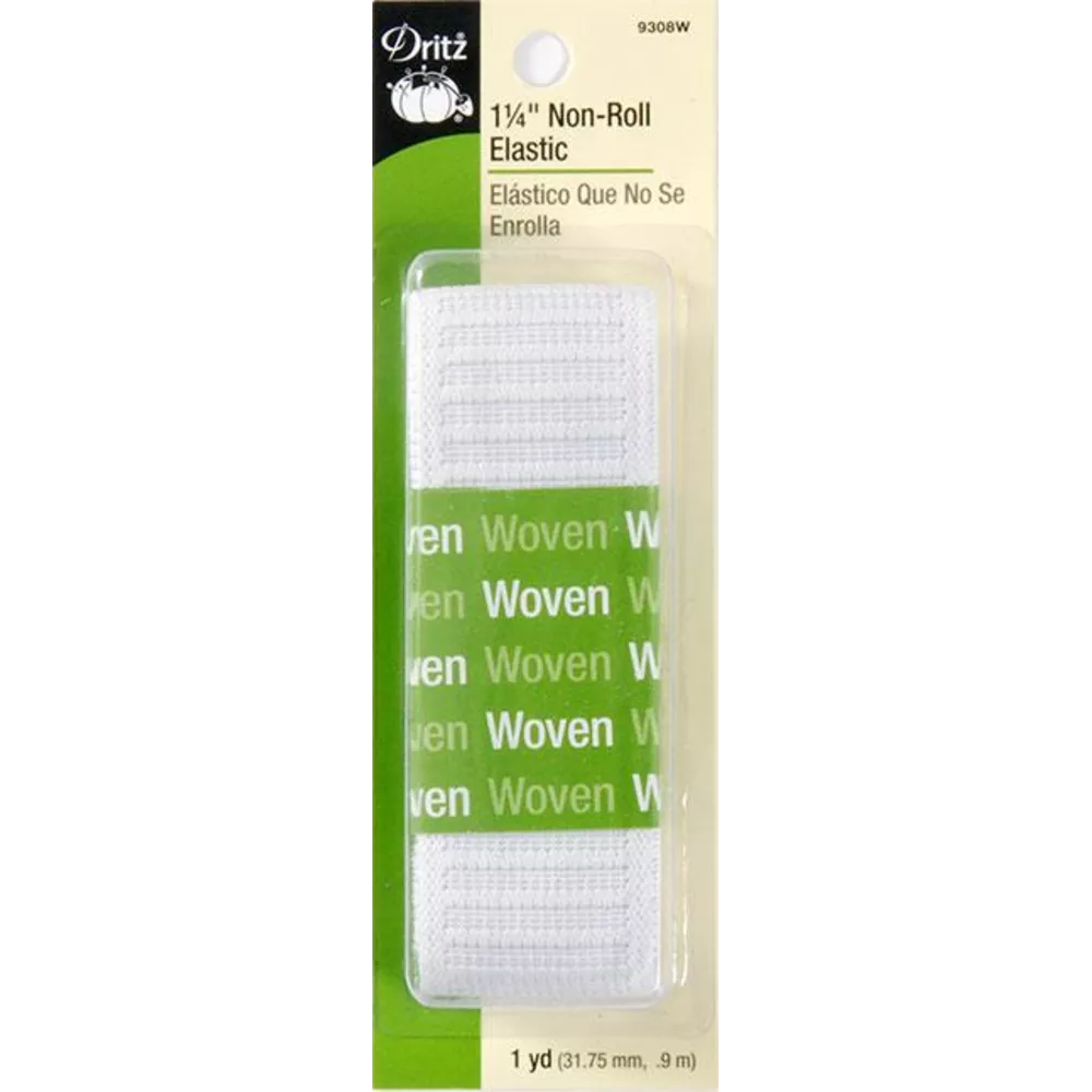 Dritz #9308W - Woven Flat Non-Roll Elastic - 1-1/4" White