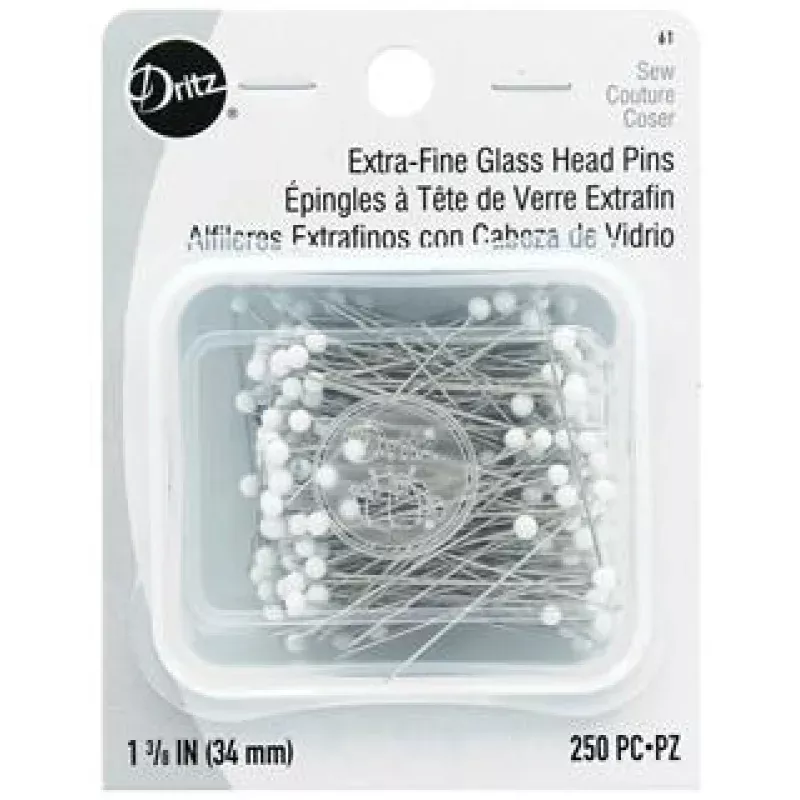 Dritz Pins Extra Fine Glass Head 1.38″ Wht 250pc