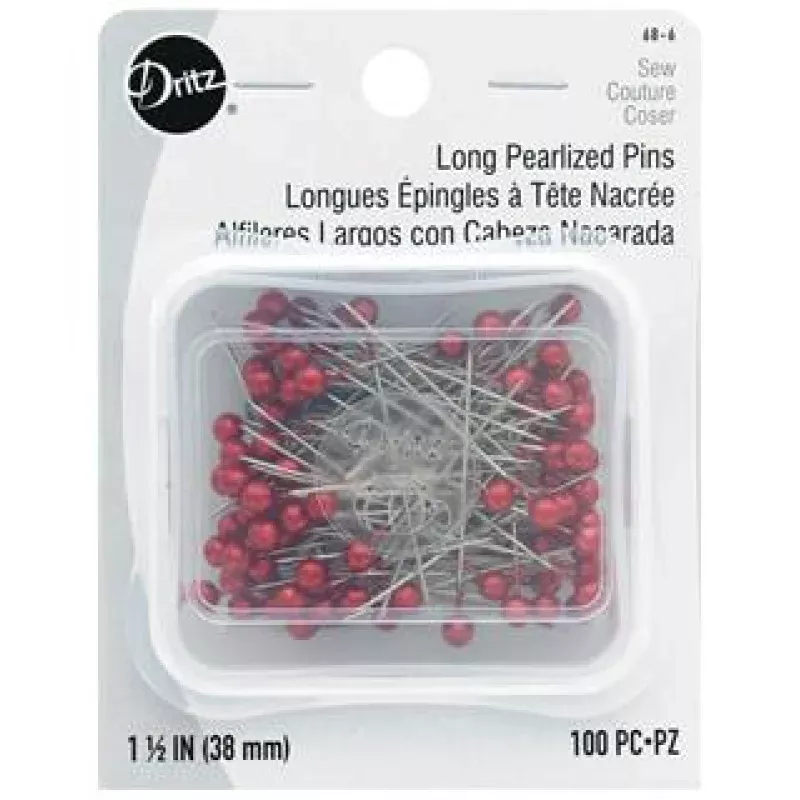 Dritz Pins Long Pearlized 1.5″ Red 100pc