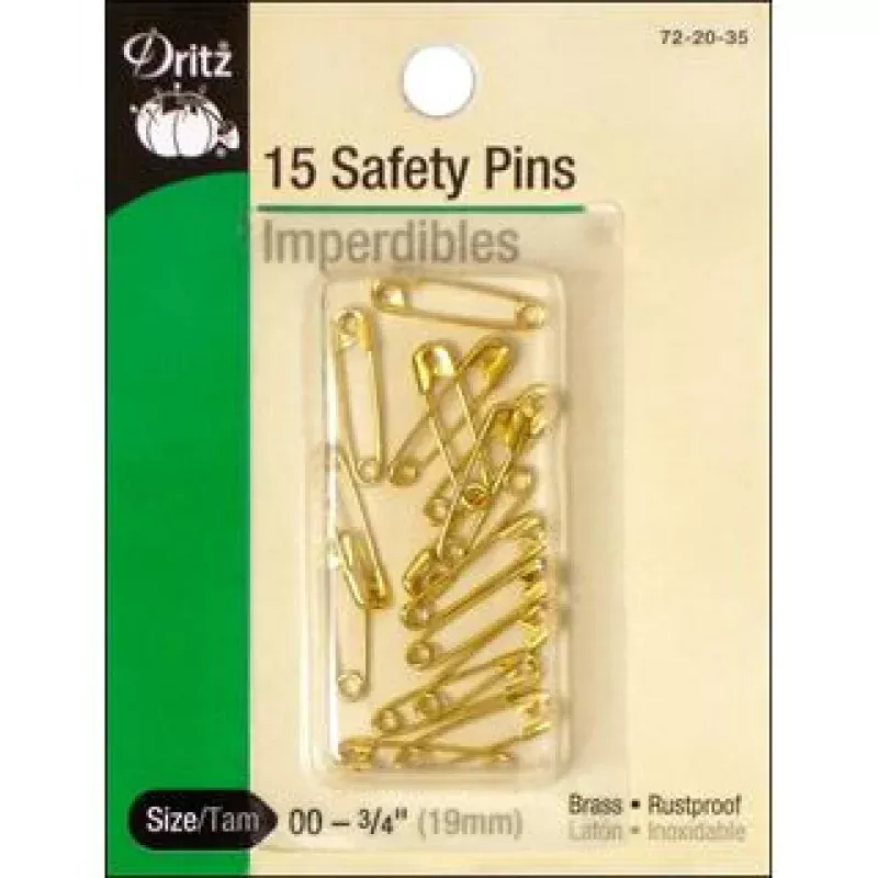 Dritz Safety Pins Blister Pack Size 00 Gilt 15pc