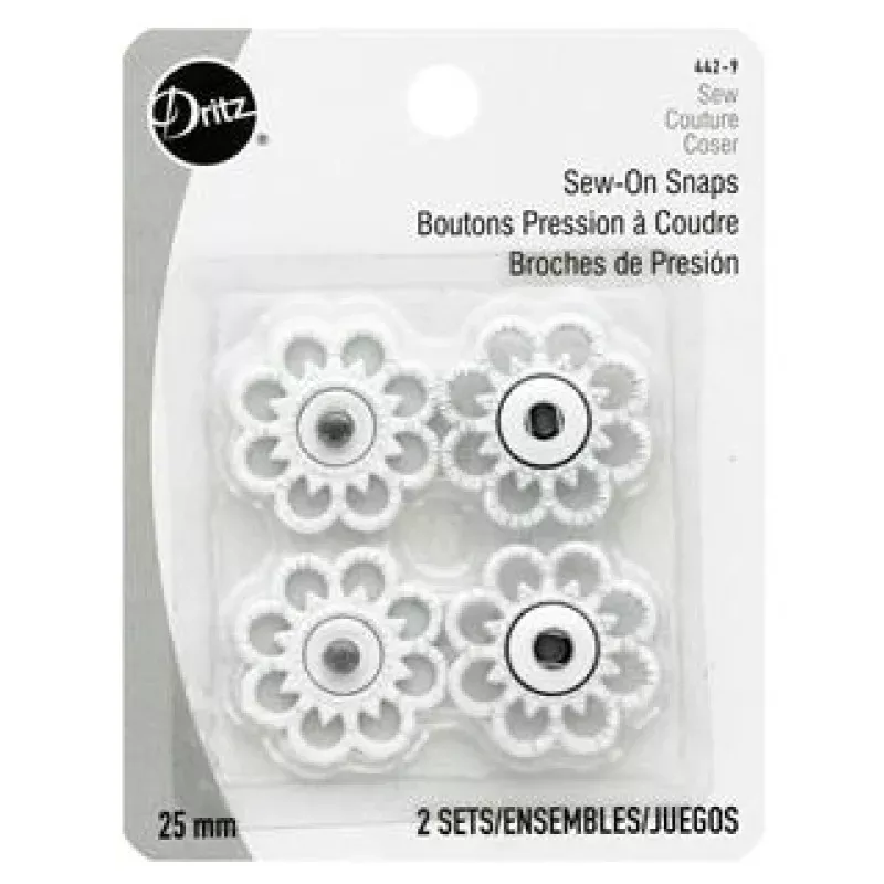 Dritz Sew On Snaps Flower White 2pc