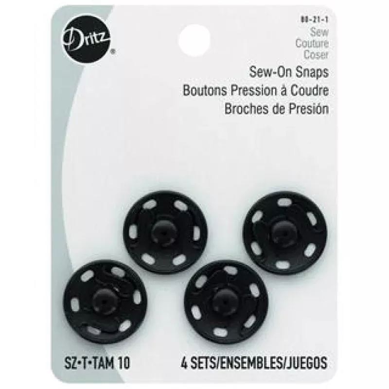 Dritz Sew on Snaps Large Sz.10 4pc Black