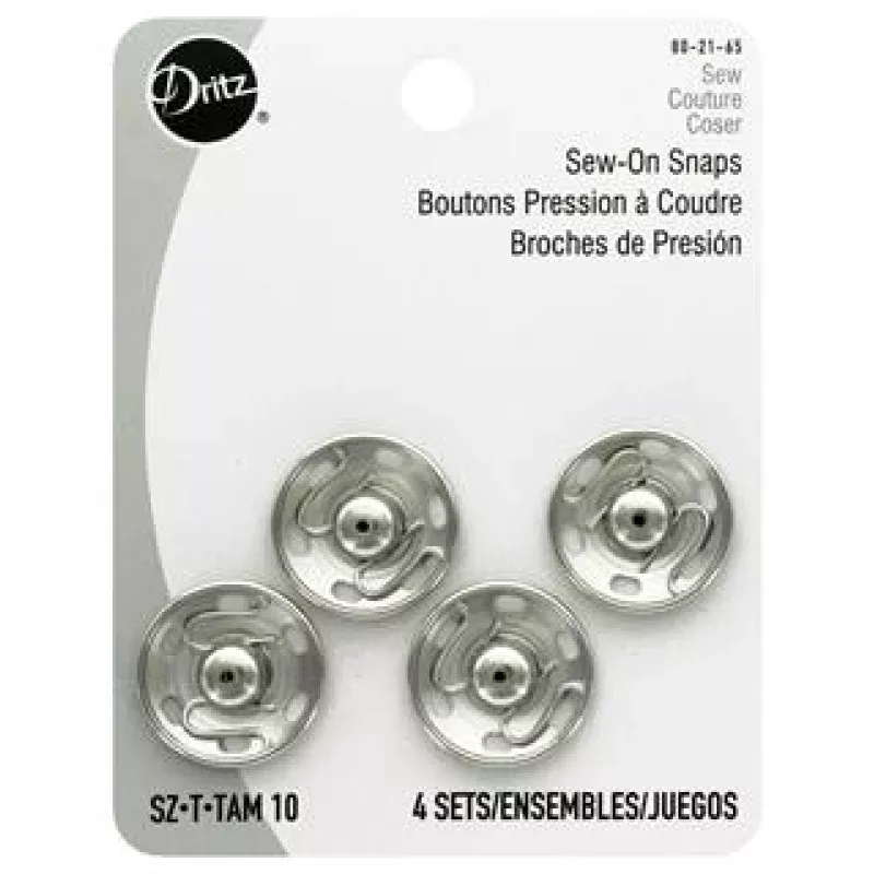 Dritz Sew on Snaps Size 10 Nickel 4pc