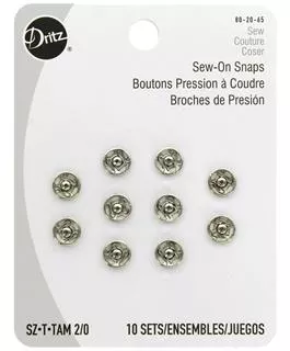 Dritz Sew on Snaps Size 2/0 Nickel 10pc
