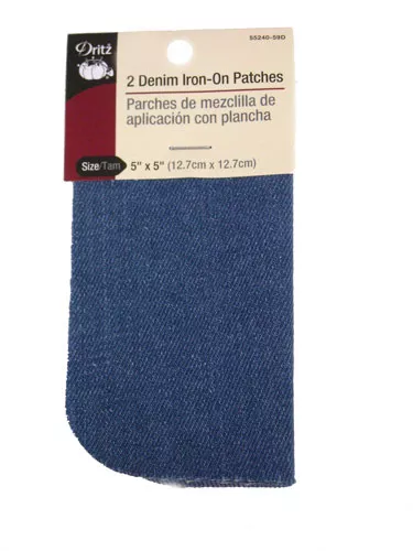 Dritz- Twill Iron-On Patches, 2 Count Medium Blue Denim