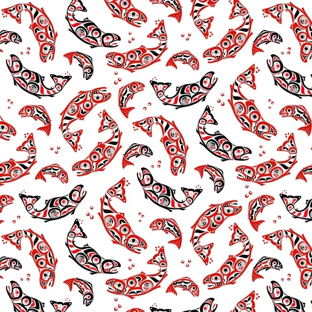 Eagle's World SalmonCotton Fabric - White