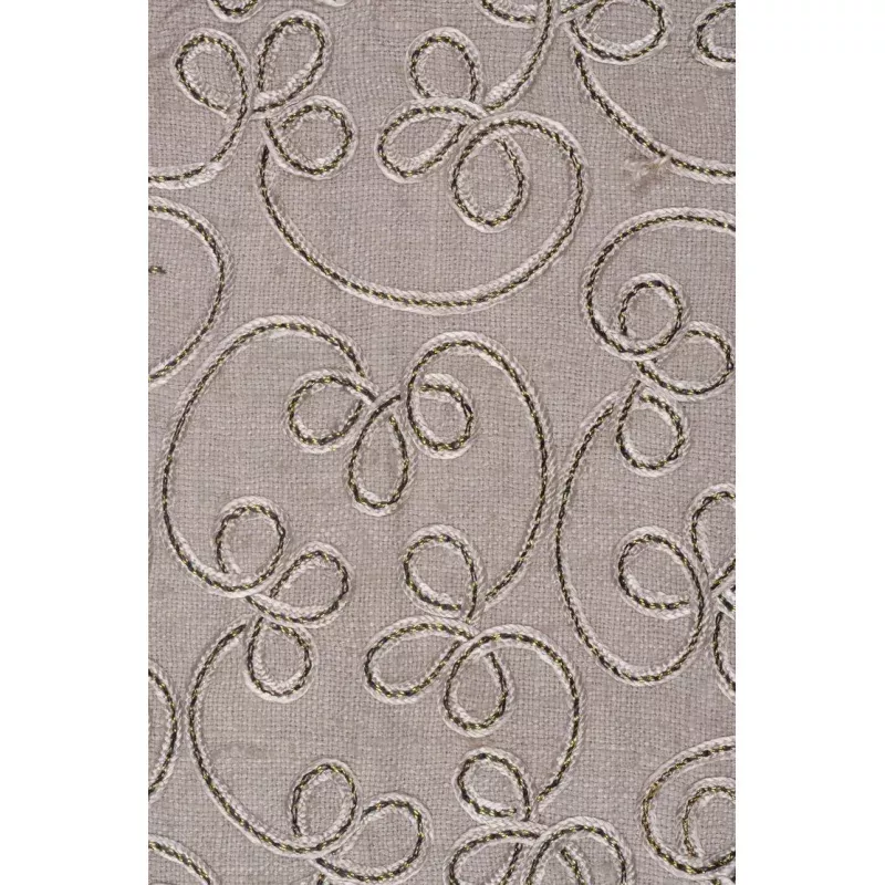 Ecru Embroidered Raw Silk 301 Fabric