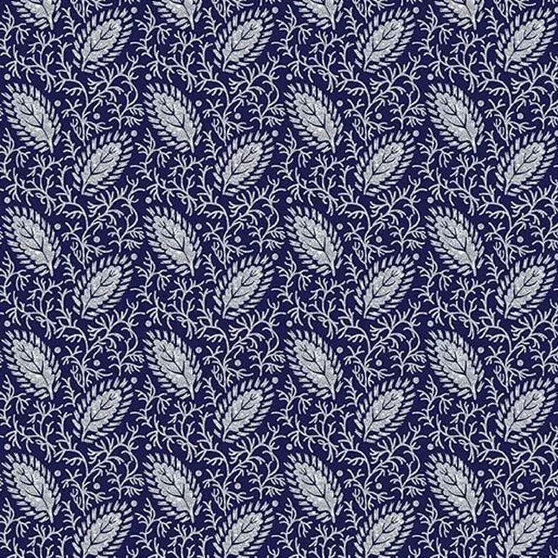 Elegant Keepsakes Elegant Foliage Silver Metallic – Navy