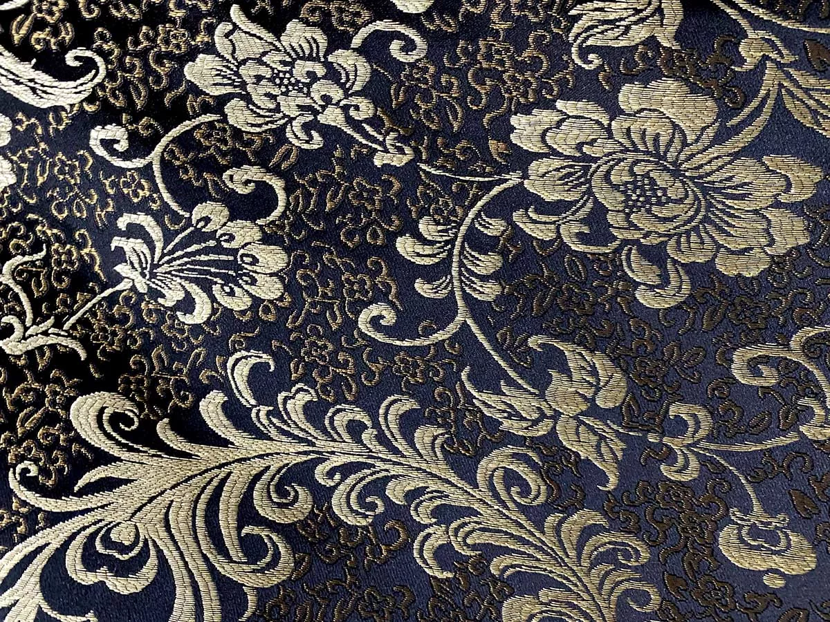 Empress Brocade Fabric - ABS Feathers Black
