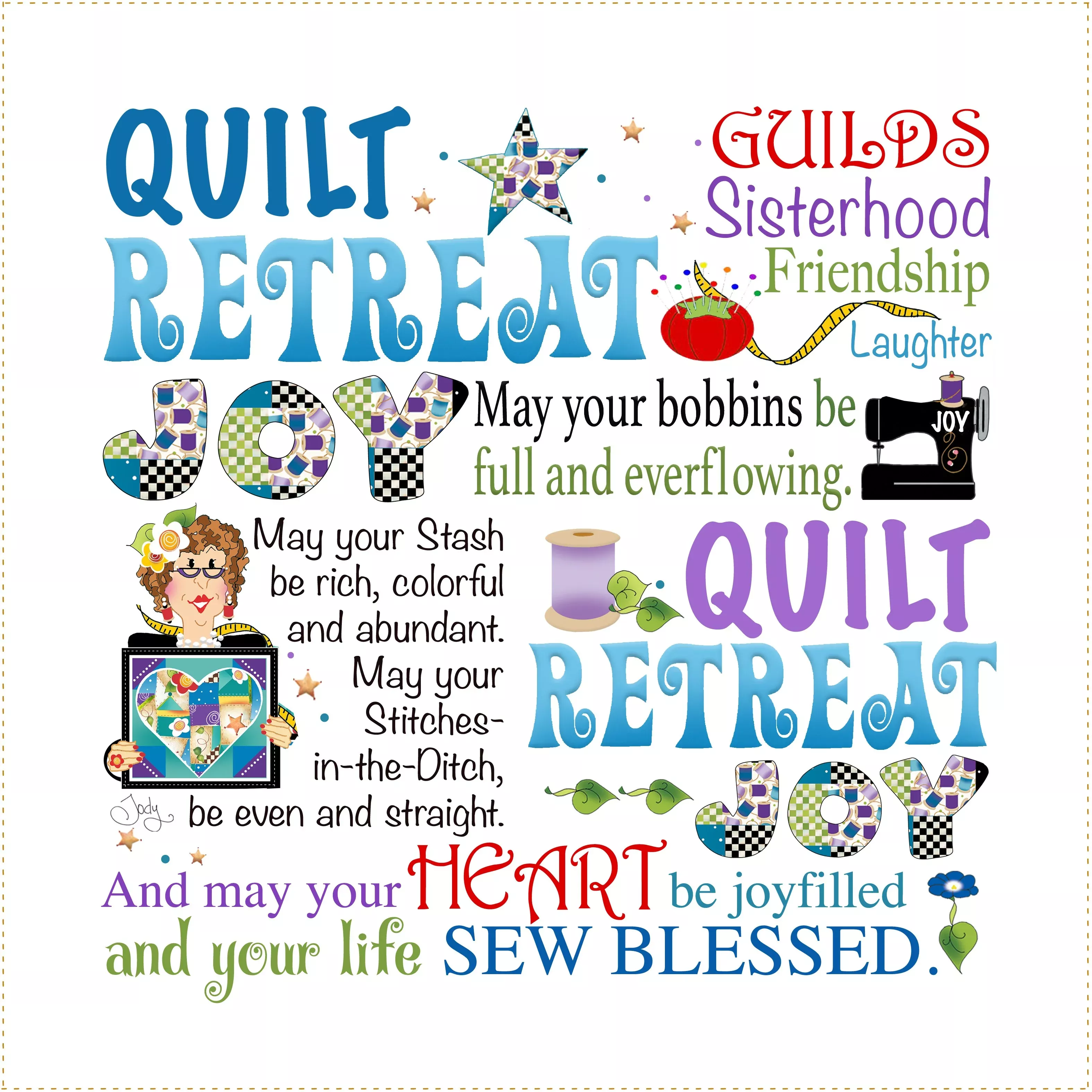 Fabric Art Panel 10-1 /2in Quilt Retreat JOY