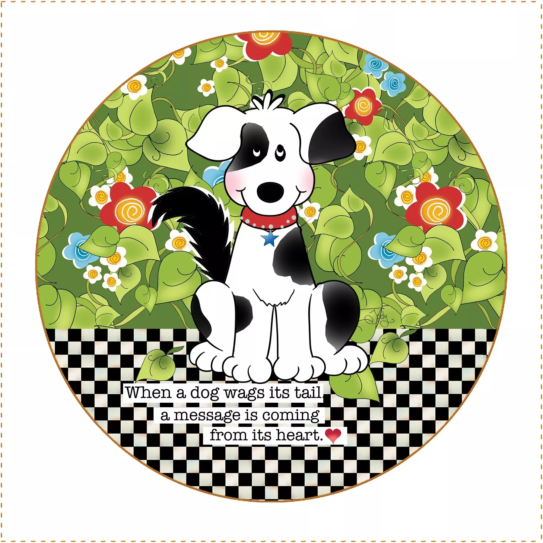 Fabric Panel 5in Round Dog