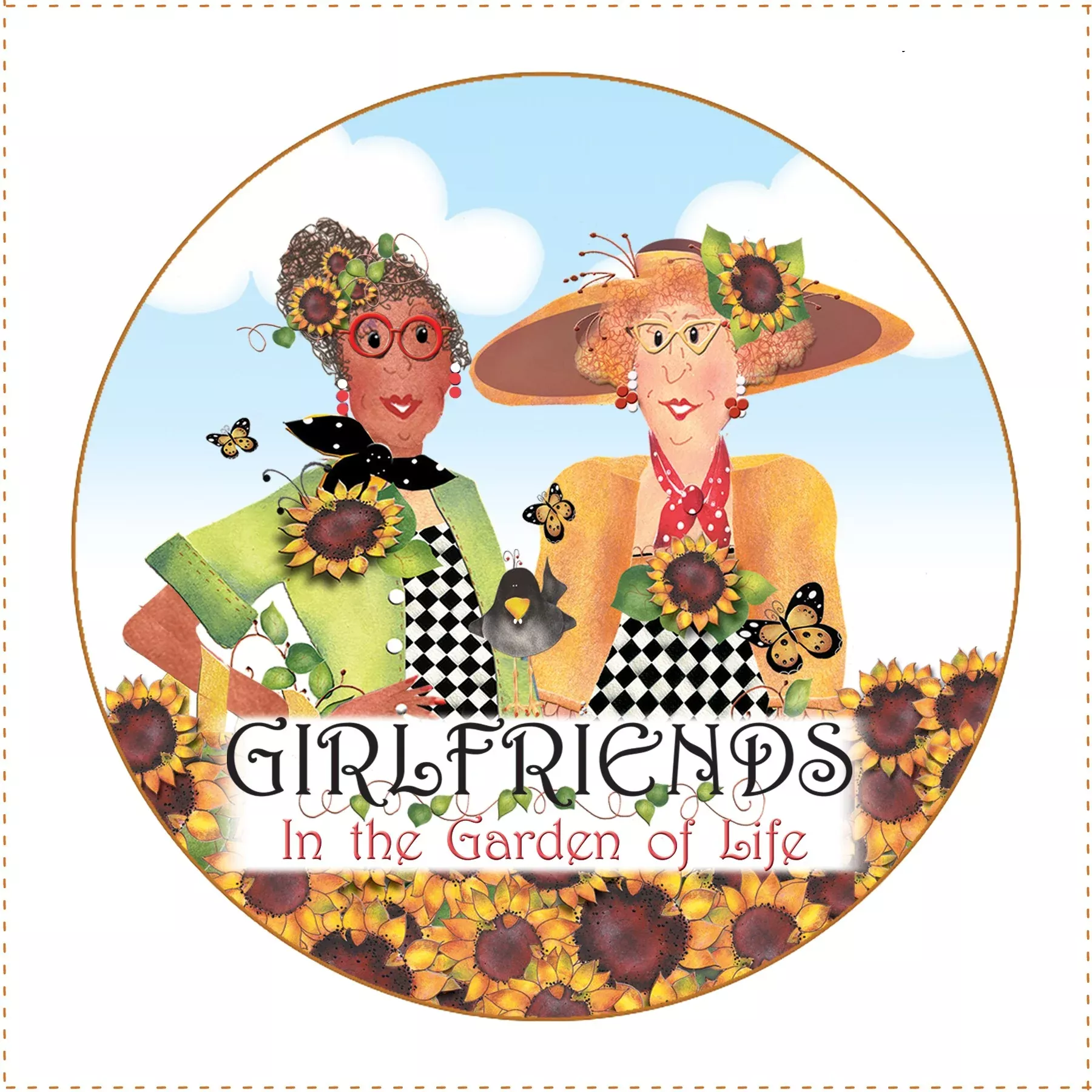 Fabric Panel 5in Round Girl Gardening 2