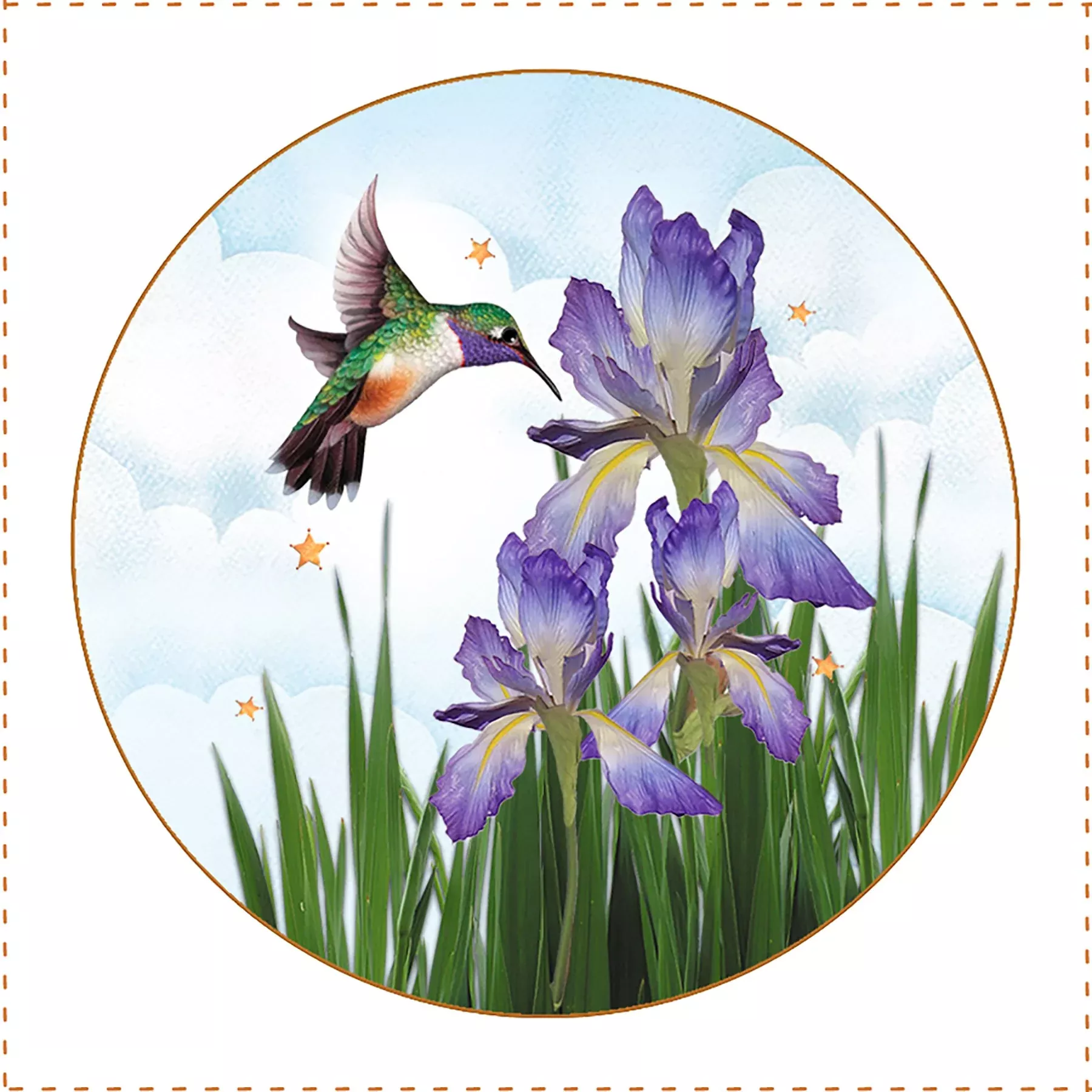Fabric Panel 5in Round Iris Hummingbird
