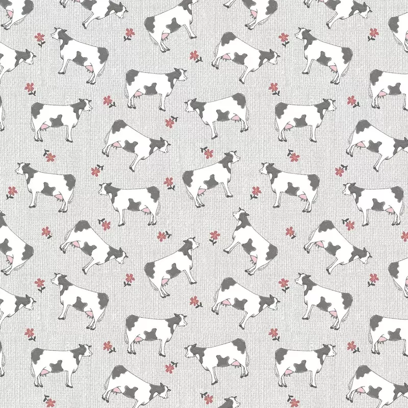 Farm Fresh Light Grey Cows yardage by Jessica Flick for Benartex Fabrics