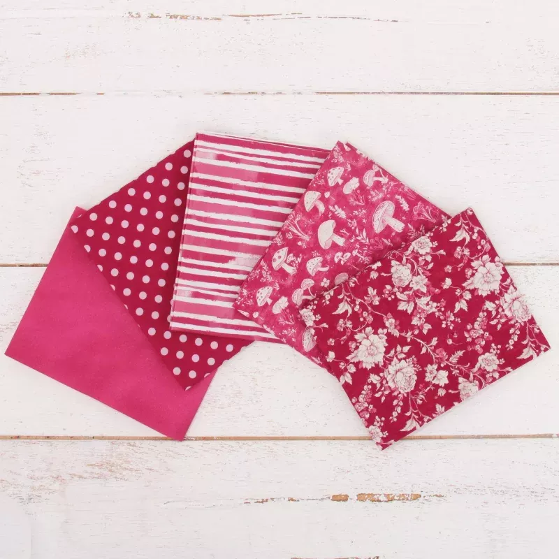 Fat Quarter Bundle – Five Burgundy Precut Cotton Fabrics