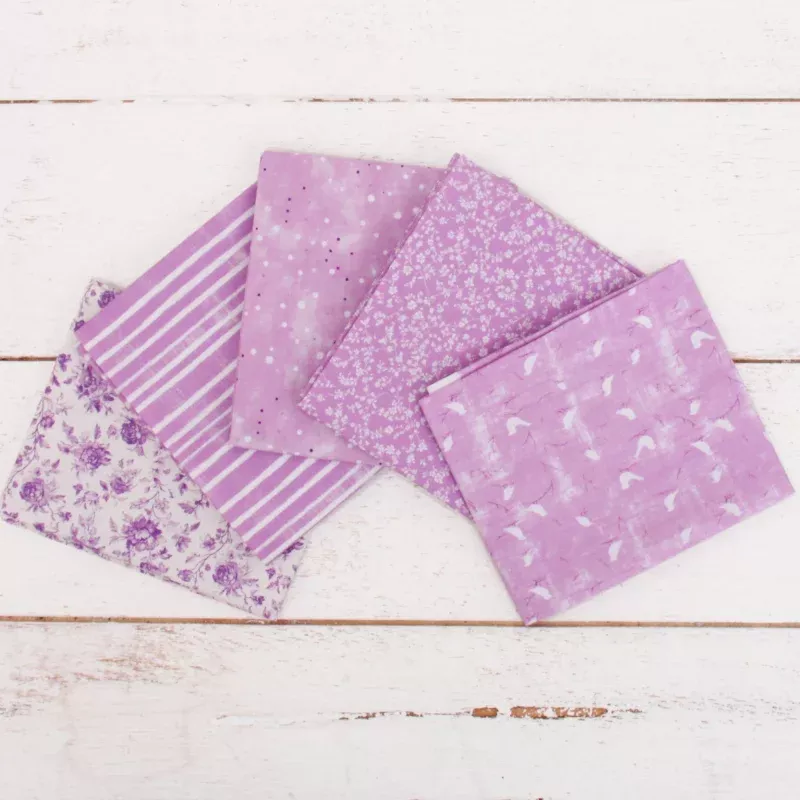 Fat Quarter Bundle – Five Lavender Precut Cotton Fabrics