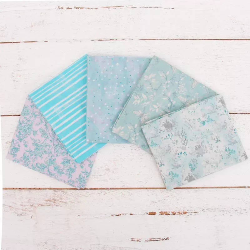Fat Quarter Bundle – Five Light Aqua Precut Cotton Fabrics
